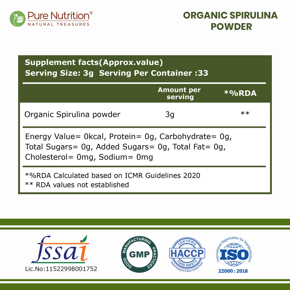Organic Spirulina Powder | Single Ingredient Superfood | 100g