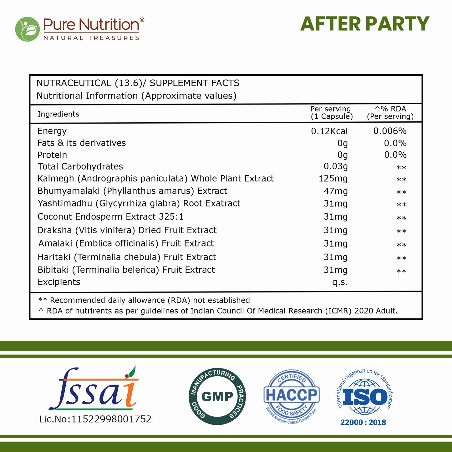 AftrParty Capsules | Herbal Wellness Formula with Kalmegh, Bhumyamalaki, Amalaki, Haritaki & Bibhitaki