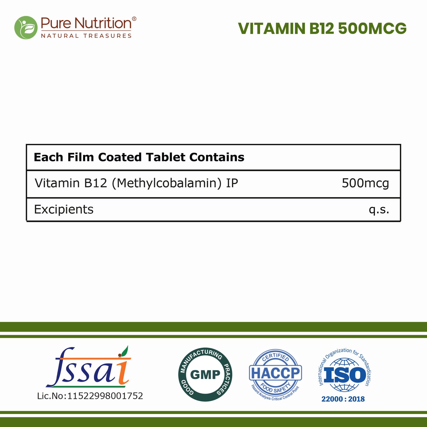 Methylcobalamin 500mcg Vitamin B12 Tablets | 120 Tablets