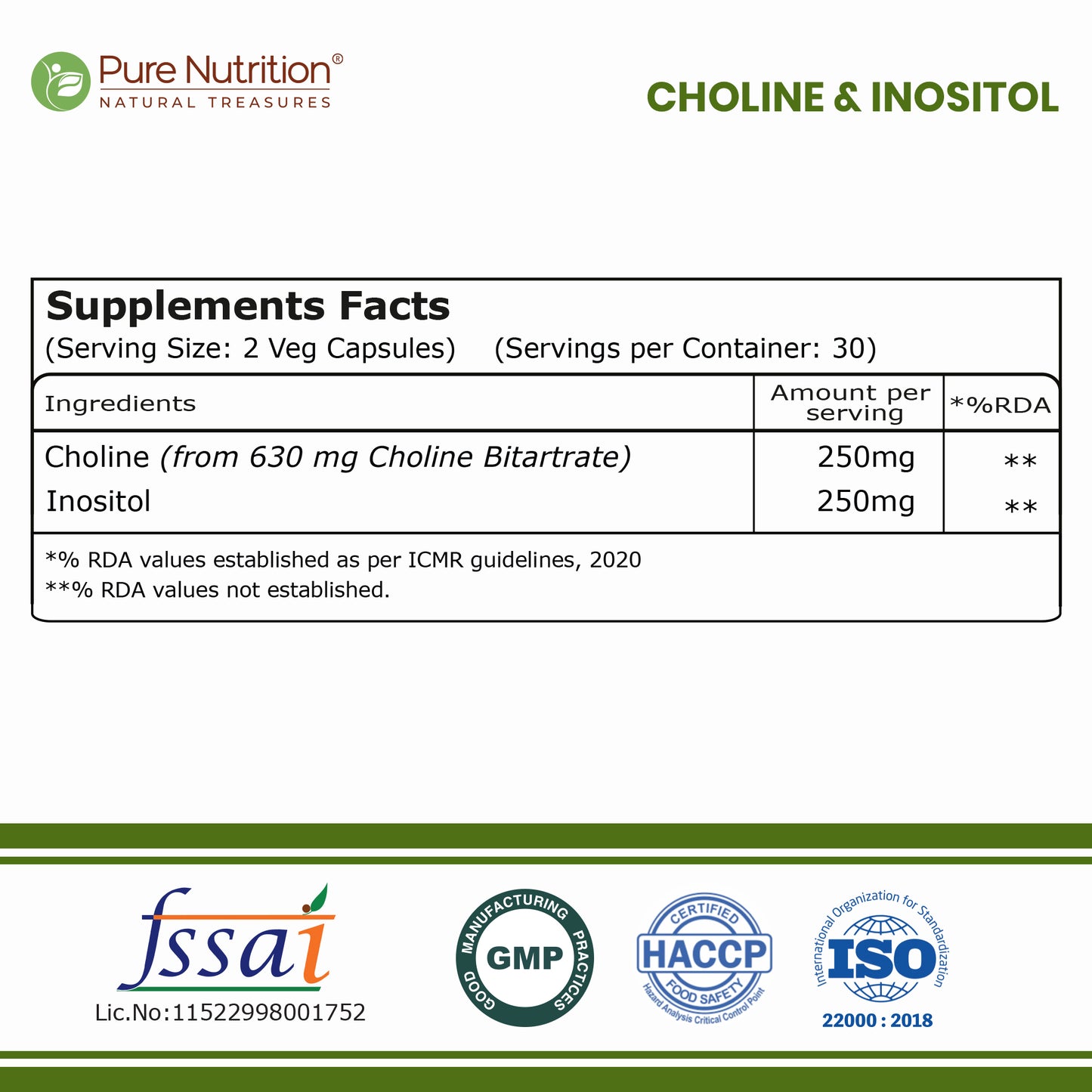 Choline & Inositol 500mg | 60 Veg Capsules