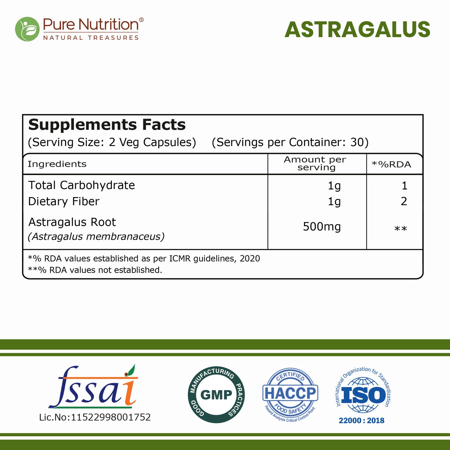 Astragalus Root Extract 500mg | 60 Veg Capsules | Astragalus membranaceus