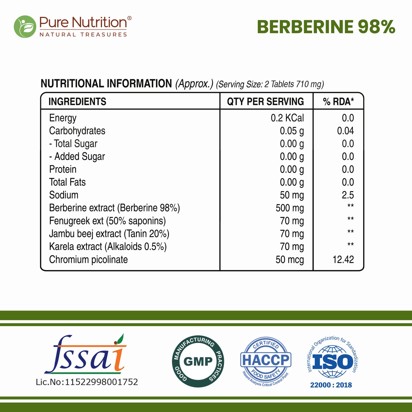 Berberine 98%  60 Vegetarian Tablets | Herbal Supplement