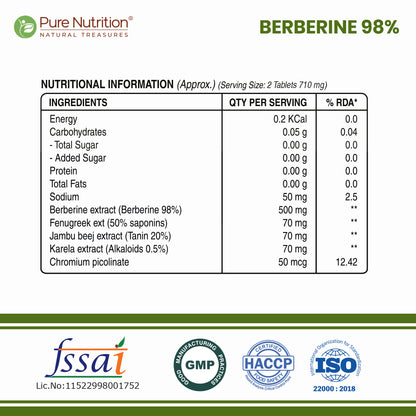 Berberine 98%  60 Vegetarian Tablets | Herbal Supplement