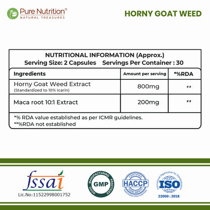 Horny Goat Weed with Maca Root  Herbal Vitality & Wellness Supplement| 60 Capsules | 1000mg