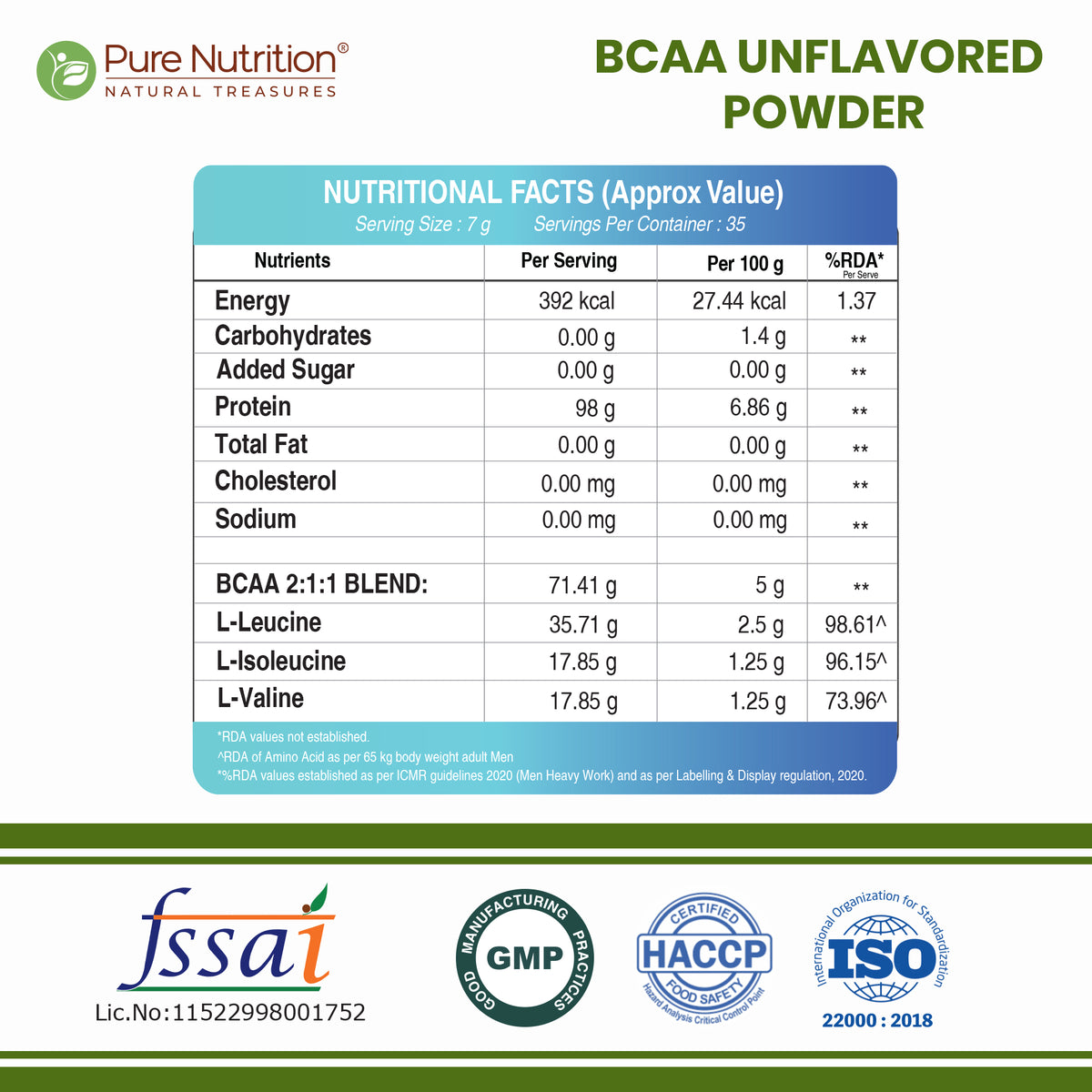 BCAA 5000mg 2:1:1 Ratio | Leucine, Isoleucine & Valine | Unflavoured Powder | Watermelon |Orange