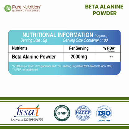 Pure Beta Alanine Powder 200g Unflavored | Pre-Workout Supplement for Muscle Power
