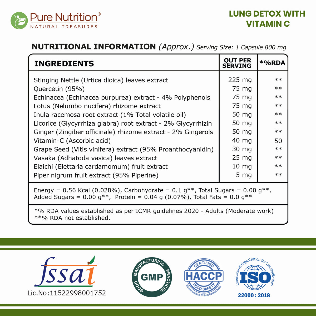 Lung Detox Capsules Vitamin C & Grape Seed Extract | 60 Veg Caps