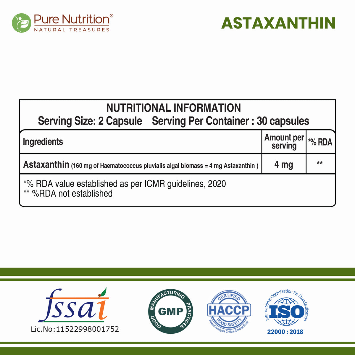 Astaxanthin 4mg Veg Capsules Eye, Skin & Muscle Health | Natural Antioxidant