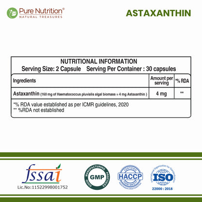 Astaxanthin 4mg Veg Capsules Eye, Skin & Muscle Health | Natural Antioxidant