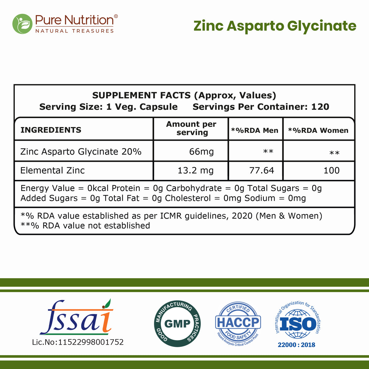 Zinc Glycinate 66mg Elemental Zinc | High Absorption Immunity Support| 120 Tablets