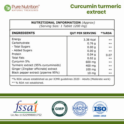 Curcumin Turmeric Extract 1200mg | 95% Curcuminoids & Piperine | 60 Tablets