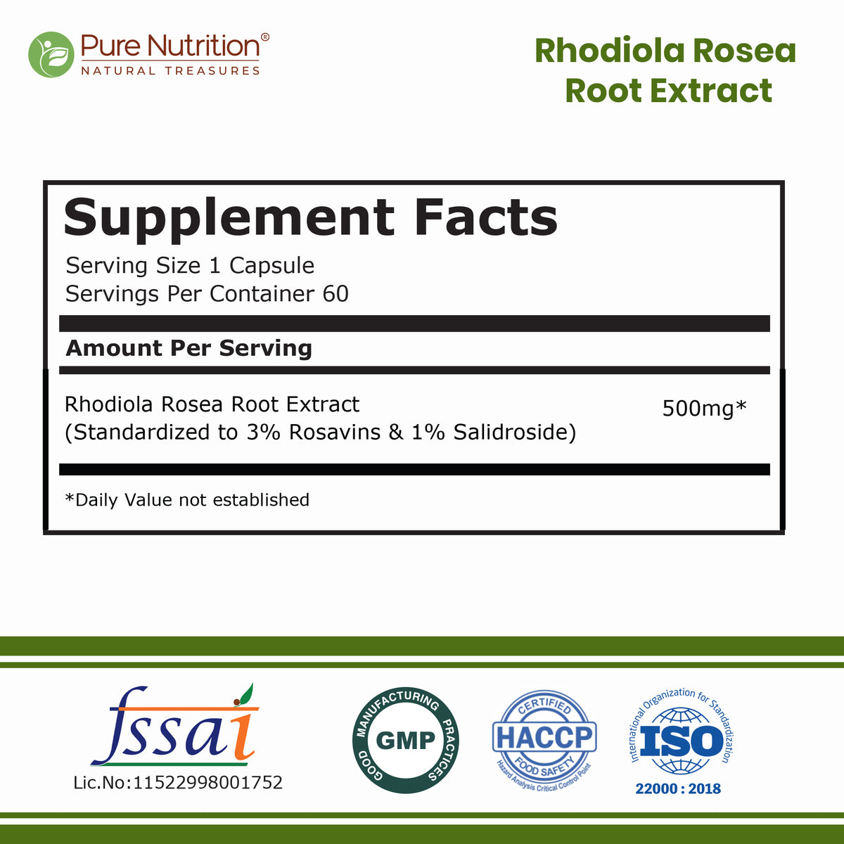 Rhodiola Rosea Root Extract – 500mg | 3% Rosavins | Stress & Energy Support