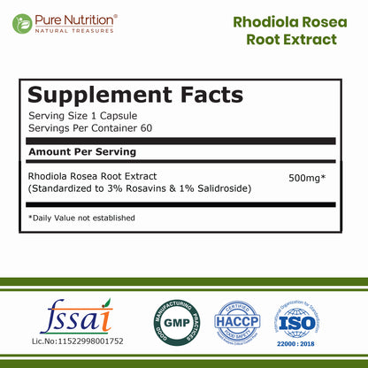 Rhodiola Rosea Root Extract – 500mg | 3% Rosavins | Stress & Energy Support