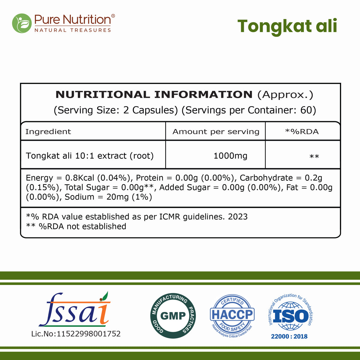 Tongkat Ali 10:1 Root Extract | 1000 mg Per Serving | Strength, Stamina & Vitality Support | 120 Tablets
