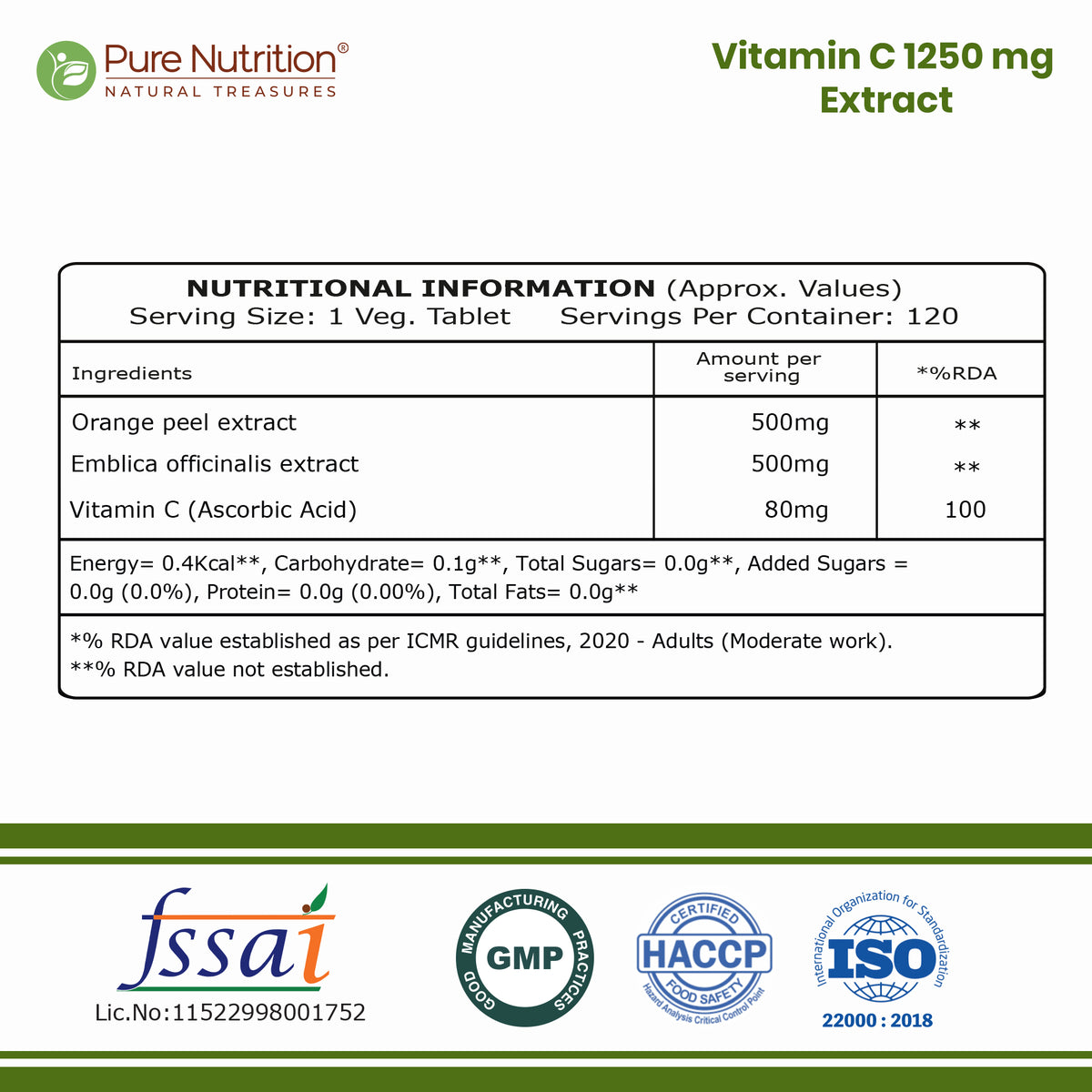 Vitamin C 1250 mg with Orange Peel & Amla Extract | 120 Veg Tablets