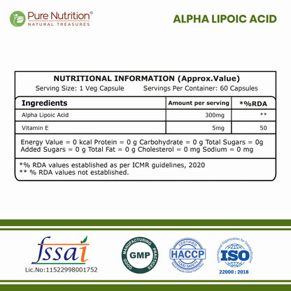 Alpha Lipoic Acid (ALA) 305mg  Antioxidant & Nerve Health Support