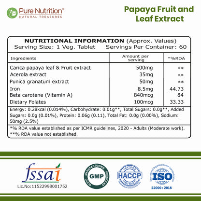 Papaya Leaf and Fruit  Extract Tablets  Boost Immunity & Platelet Count Naturally