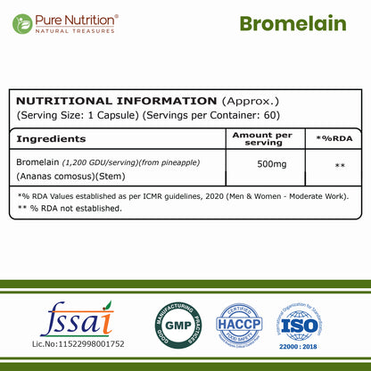 Pineapple Bromelain 500 mg | 60 Veg Capsules
