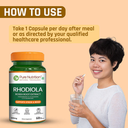 Pure Nutrition Rhodiola Rosea Root Extract – 500mg, 60 Veg Capsules