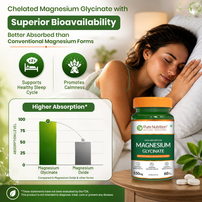 Pure Nutrition Magnesium Glycinate 550 mg| High Absorption Magnesium