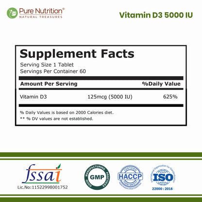Vitamin D3 5000 IU | 125 mcg Vitamin D3 | 60 Tablets