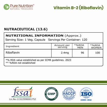 Vitamin B2 Riboflavin 2.4 mg | 120 Vegetarian Capsules