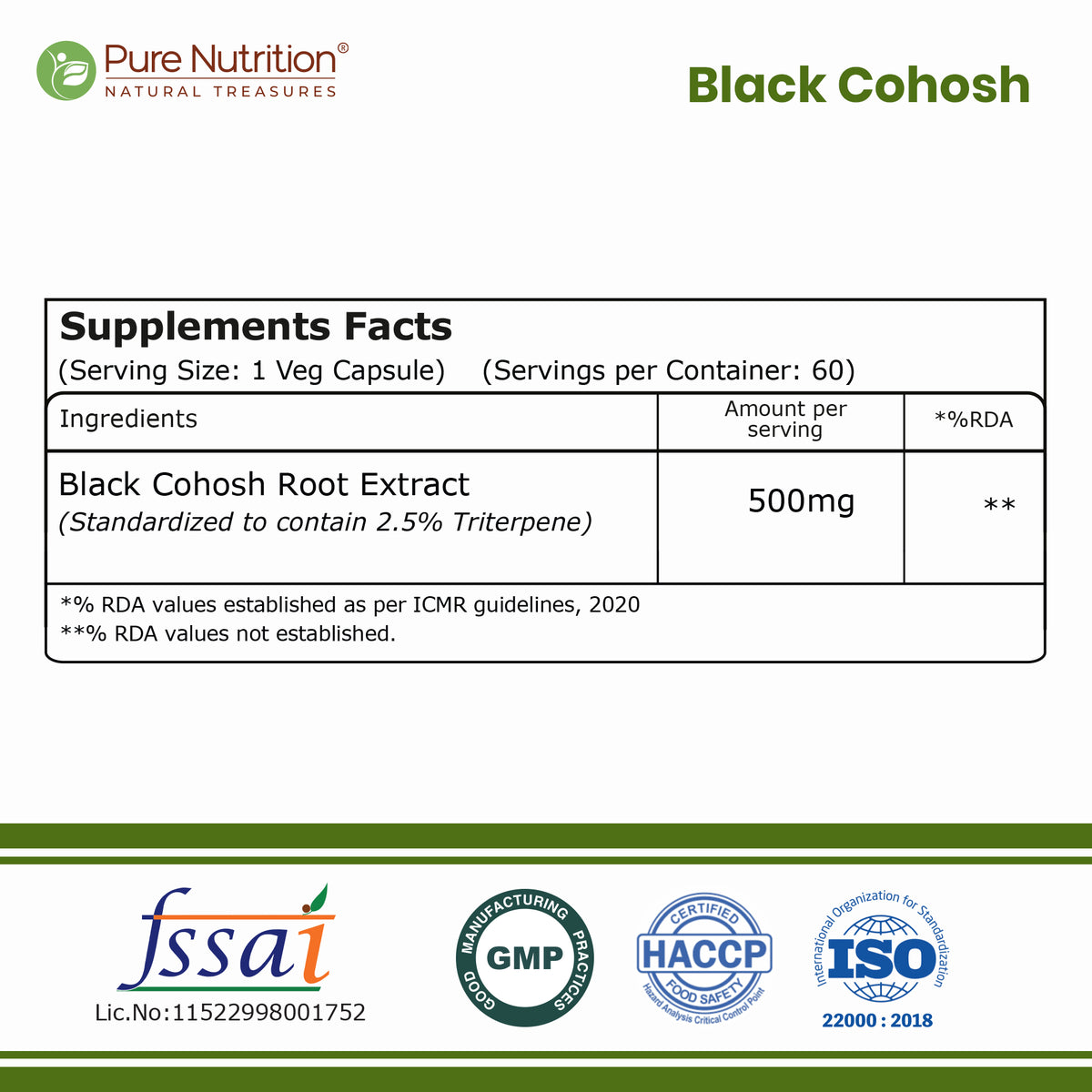 Black Cohosh 500 mg | 60 Vegetarian Capsules
