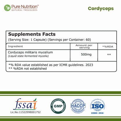 Cordyceps 500 mg | 60 Vegetarian  Capsules