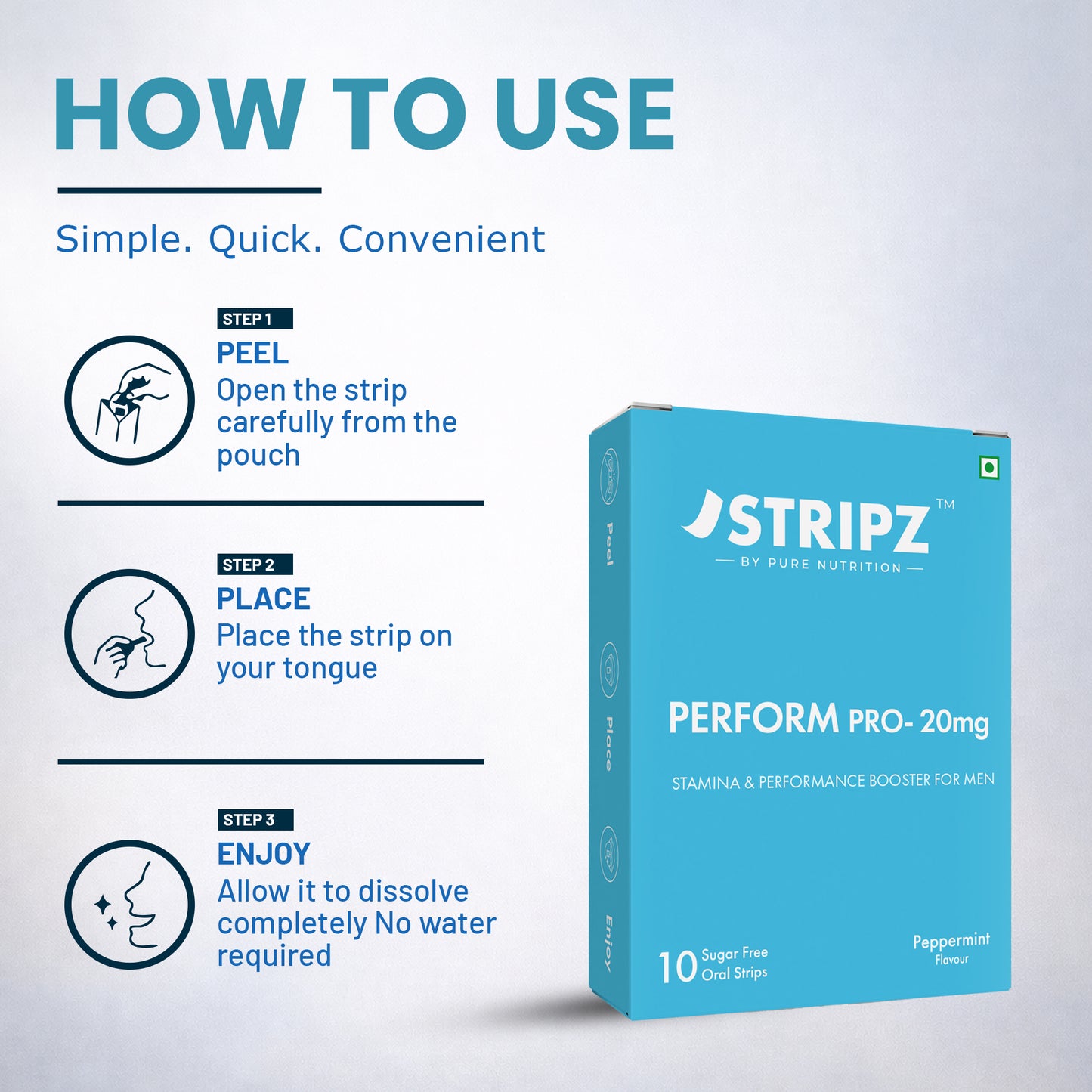 Stripz Perform Pro Oral Strips (Tadalafil IP 20 mg) | Peppermint Flavour