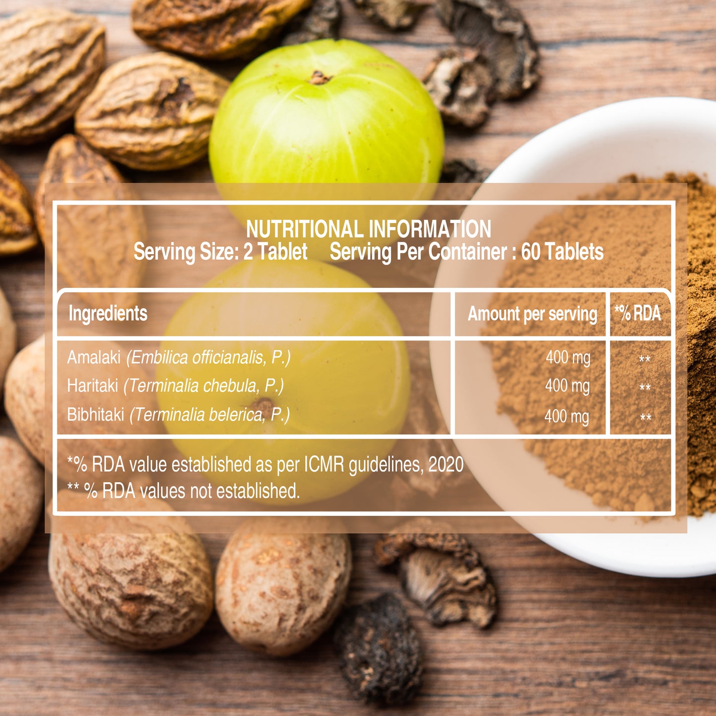 Organic Triphala Extract Supplement - 120 Vegetarian Tablets | Supports Digestion and Boosts Immunity