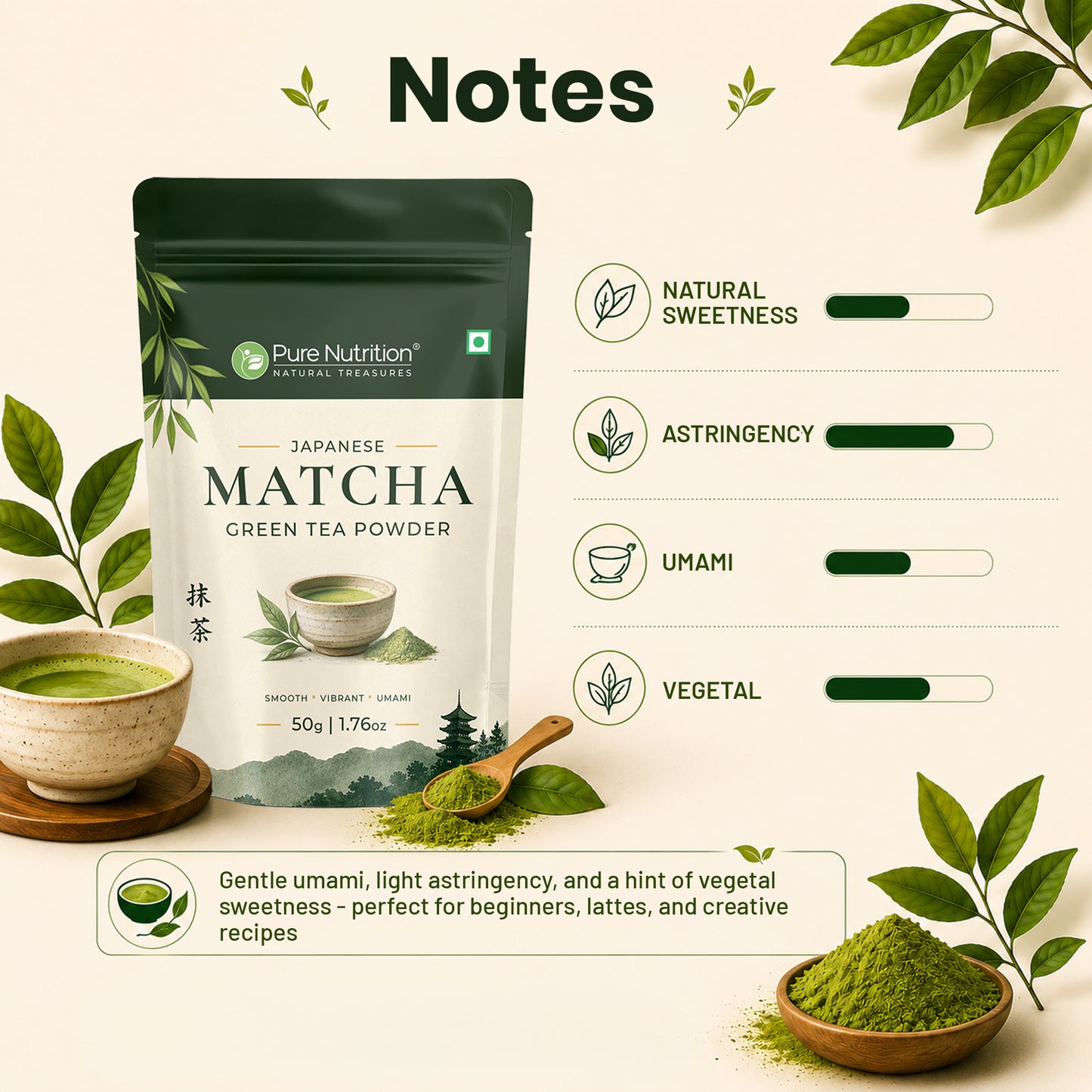 Japanese Matcha Green Tea Powder 50g | Premium Japanese Matcha | Finely Ground Green Tea Powder for Tea, Lattes & Smoothies