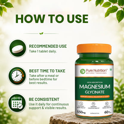 Pure Nutrition Magnesium Glycinate 550 mg| High Absorption Magnesium