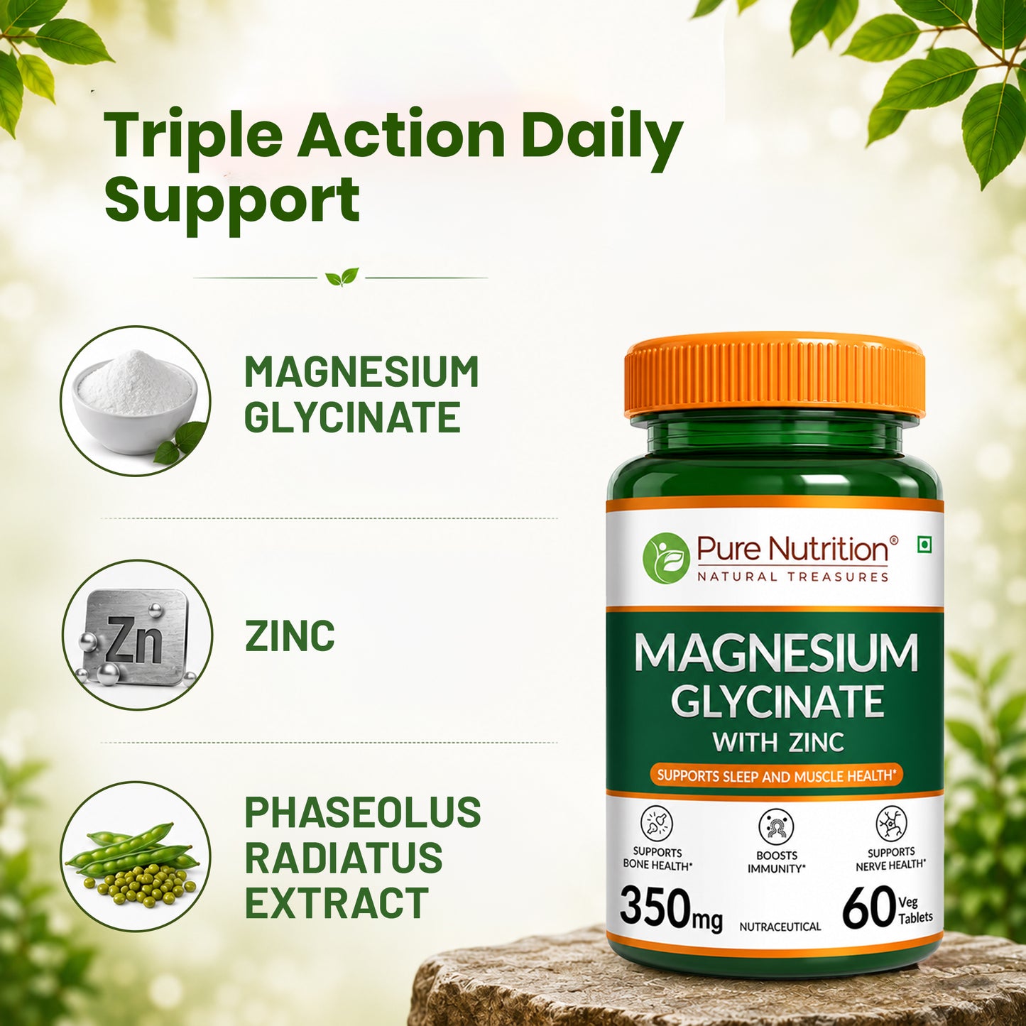 Magnesium Glycinate with Zinc  Sleep, Muscle Relaxation & Bone Health Tablets
