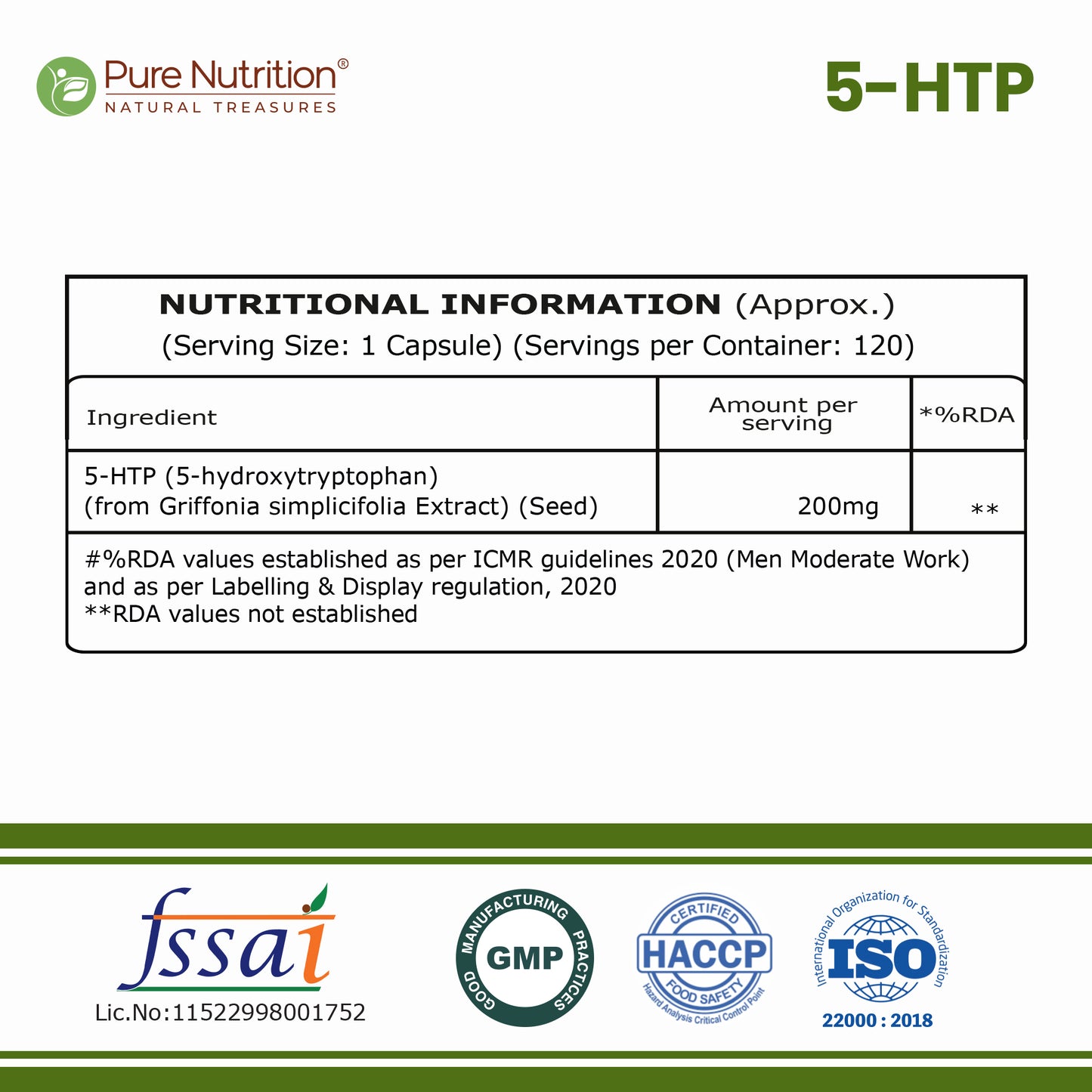5-HTP 200 mg from Griffonia simplicifolia Extract | Neurotransmitter Support | 120 Tablets
