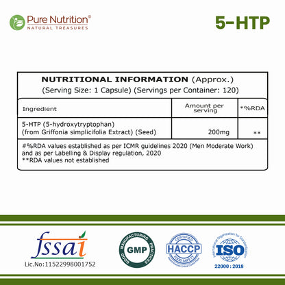 5-HTP 200 mg from Griffonia simplicifolia Extract | Neurotransmitter Support | 120 Tablets