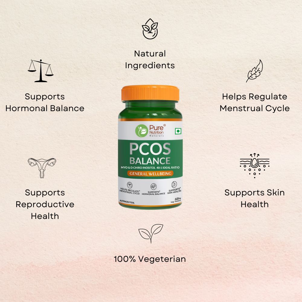 PCOS Balance Supplement for Women - 60 Vegetarian Tablets, 40:1 Ratio 2000mg Myo-Inositol to 50mg D-Chiro-Inositol, Helps Regularise Periods, Supports Hormonal Balance & Weight Management