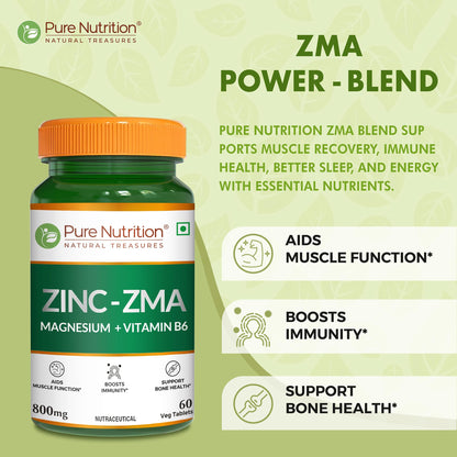 Zinc ZMA 800mg – 60 Veg Tablets with Zinc, Magnesium & Vitamin B6