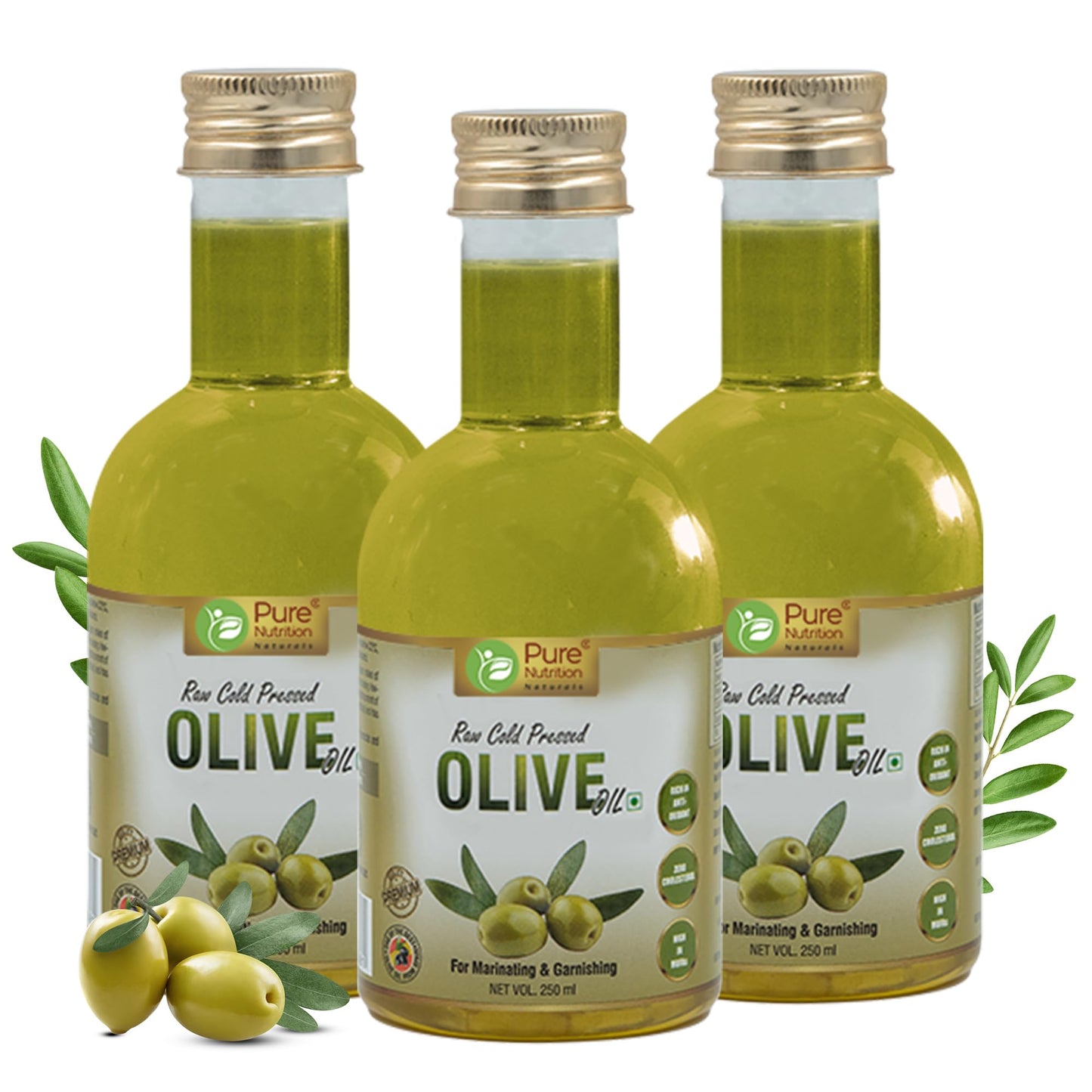 Pure Nutrition Raw Cold Pressed Virgin Olive Oil - 250ml | 100% Pure & Edible, Ideal for Dressing, Garnishing, and Skin & Hair Health