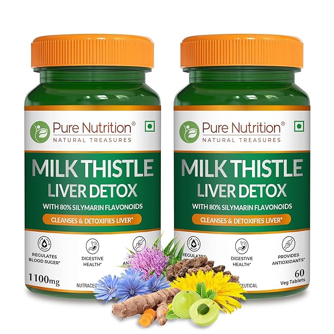 Milk Thistle Liver Detox - 60 Veg Tablets with 80% Silymarin Flavonoids for Liver Health