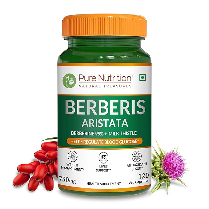 Pure Nutrition Berberis Aristata (120 Veg Capsules) with Berberine 95% + Milk Thistle - Liver Support, Antioxidant Boost, and Weight Management Supplement