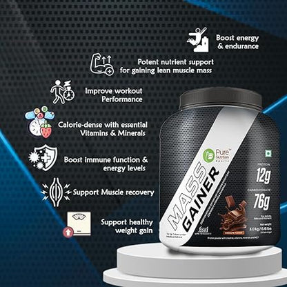 Pure Nutrition Mass Gainer 3Kg | Premium Whey, Carbohydrates, Creatine, Digestive Enzymes for Growth