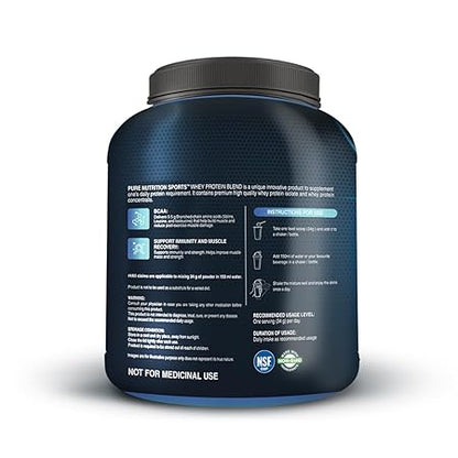 Pure Nutrition Whey Protein Blend (Isolate + Concentrate), 24g Protein, 5.5g BCAA per Serving | Supplement Powder for Men & Women for Muscle Recovery & Growth, Chocolate Flavour, 2Kg, 60 Servings