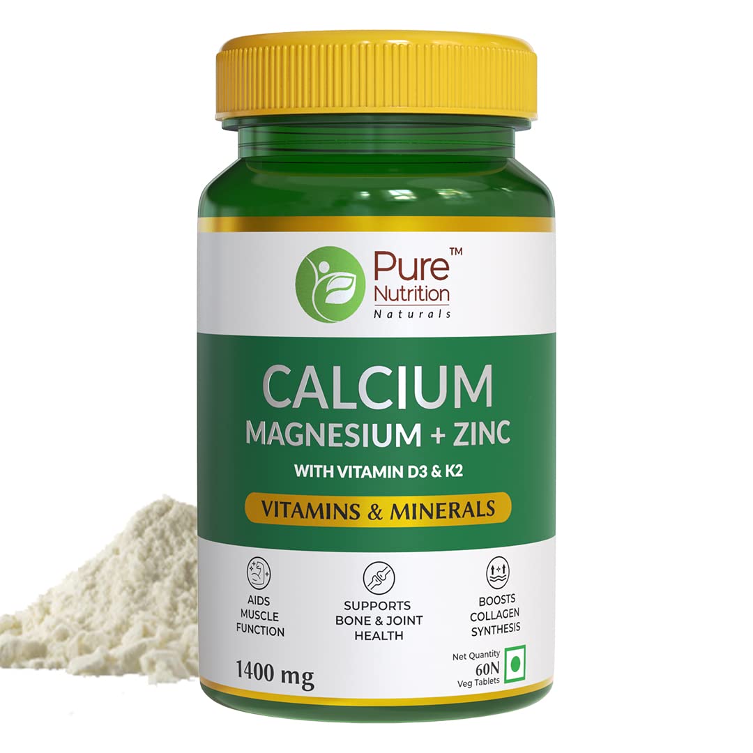 Calcium, Magnesium, Zinc, Vitamin D3, and K2 (600 IU) - 60 Tablets | Supports Bone, Joint, Muscle Health, and Collagen Synthesis