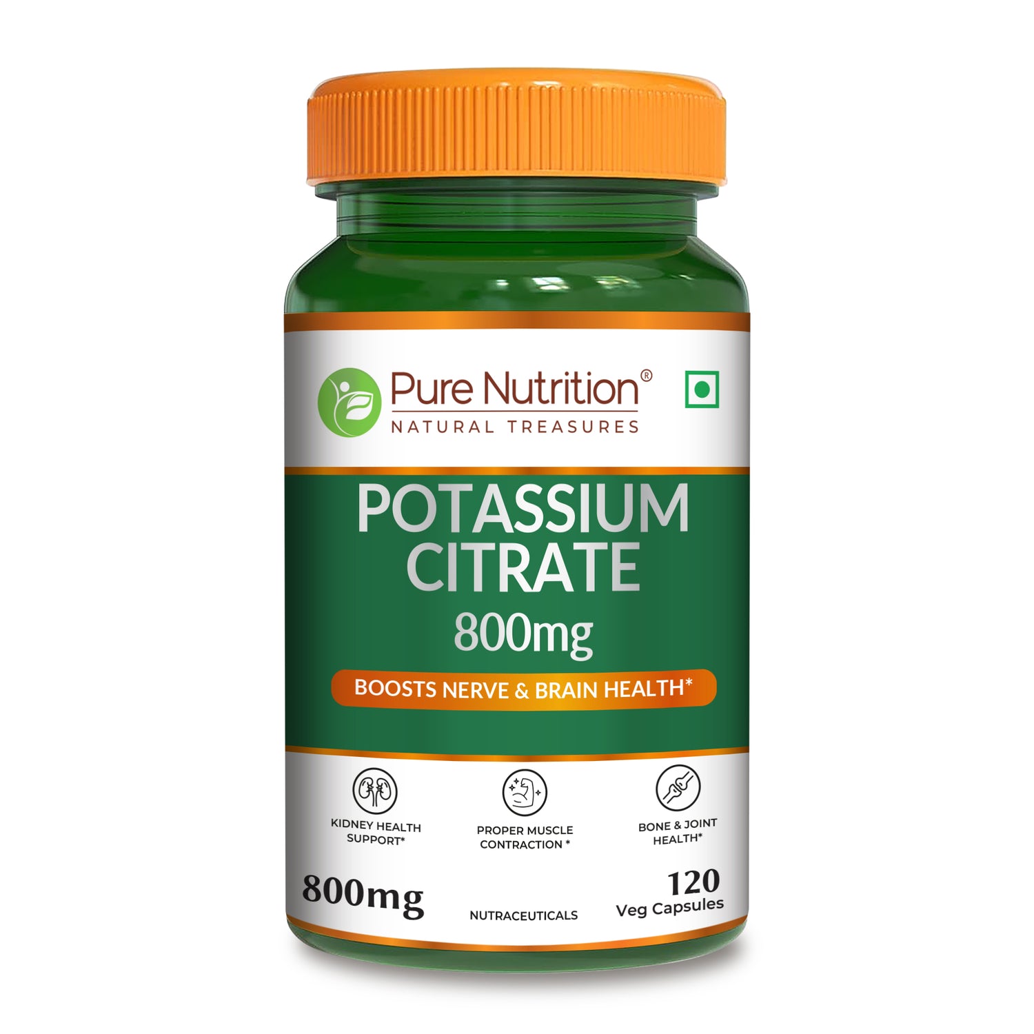 Potassium Citrate 800mg - 120 Veg Capsules, Support Nerve Muscle, Joint, and Bone Health, Support Kidney & Bone Health