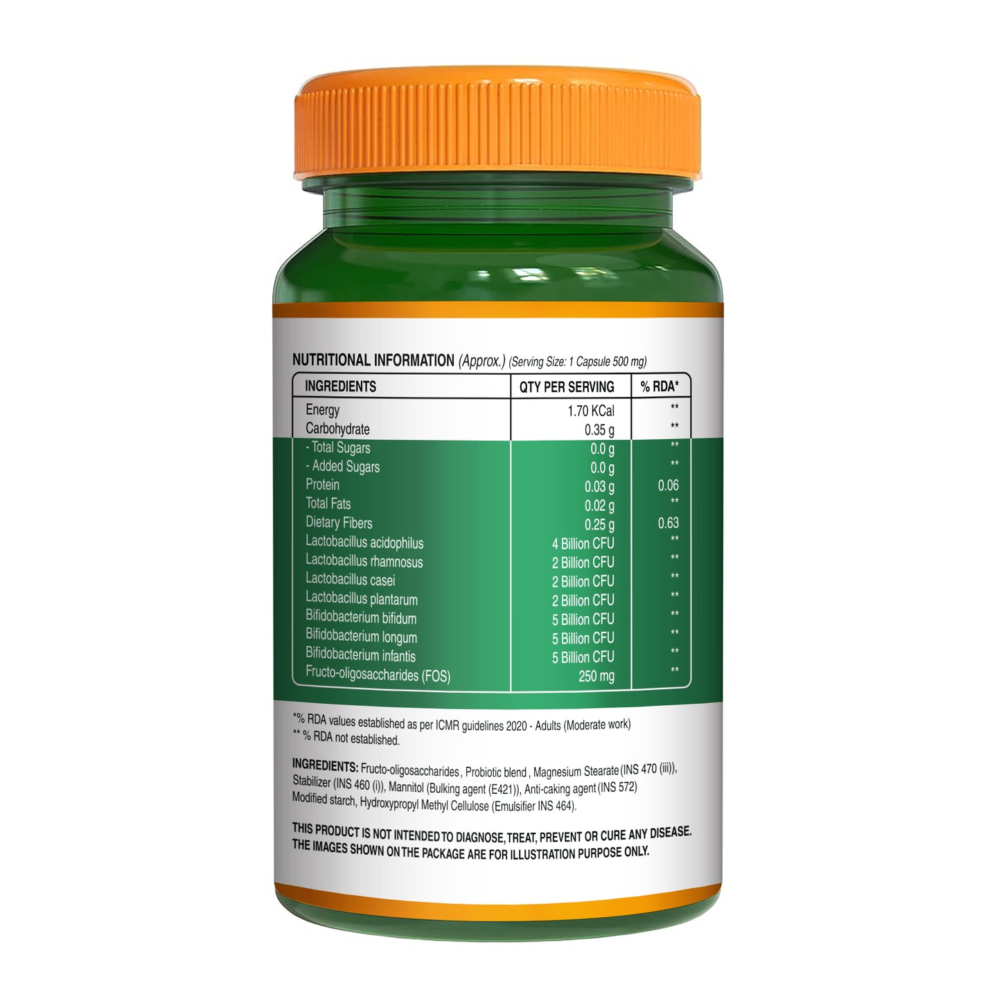 Probiotics 25 Billion CFU + 250mg Prebiotic, 60 Veg CapsulesBack label of Pure Nutrition Probiotics 25 Billion CFU displaying nutritional information, ingredients, directions for use, storage instructions, and product details.