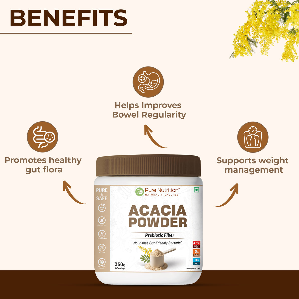 Benefits of Pure Nutrition Acacia Powder for gut health and bowel regularity