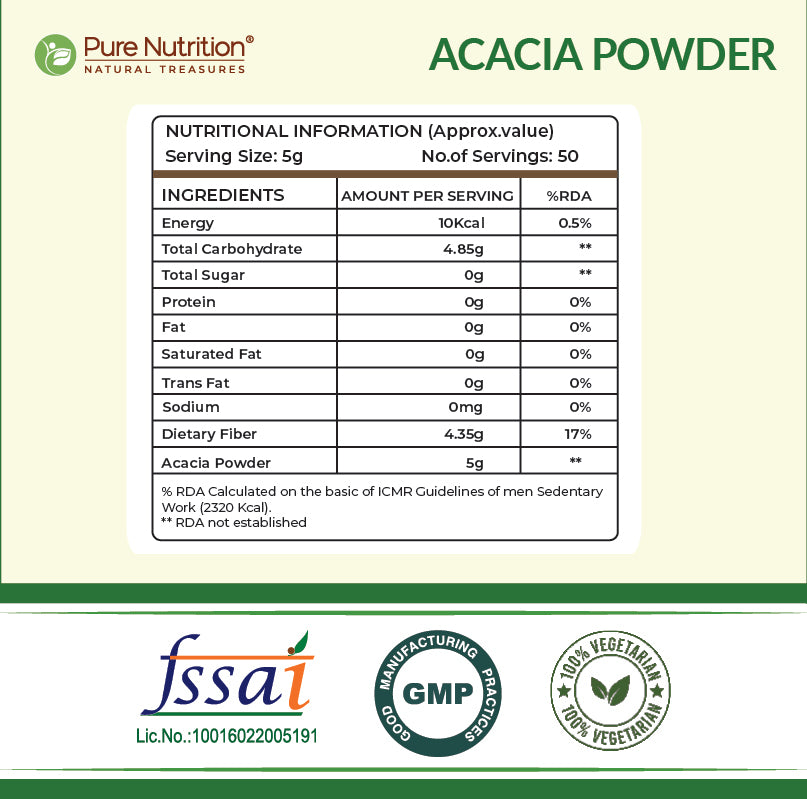 Pure Nutrition Acacia Powder nutrition facts and serving information