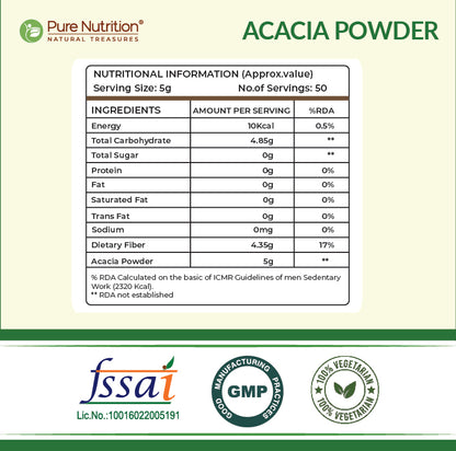Pure Nutrition Acacia Powder nutrition facts and serving information