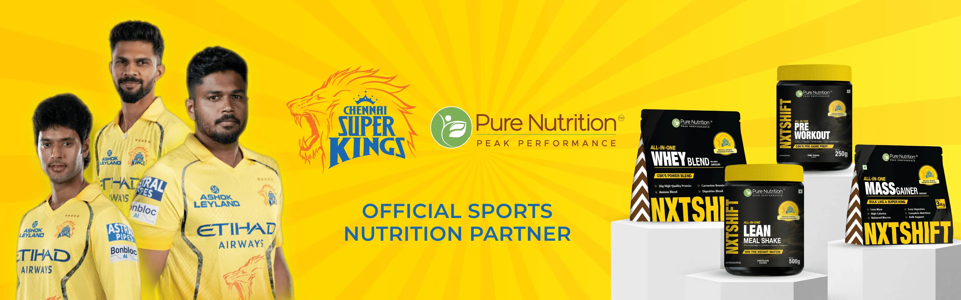 Pure Nutrition Peak Performance × CSK Official Sports Nutrition Partner - NXTShift Range India Desktop
