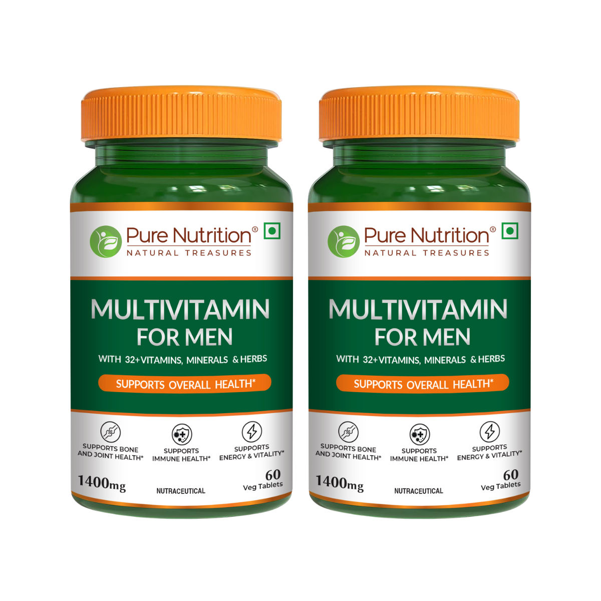 Pack of two Pure Nutrition Multivitamin for Men bottles with 32 vitamins, minerals and herbs.